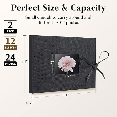 Miniatura 9 de Álbum de fotos pequeño de 4 x 6 pulgadas, álbum de fotos Fabmaker con capacidad para 24 fotos horizontales, cubierta de tela de lino para fotos con