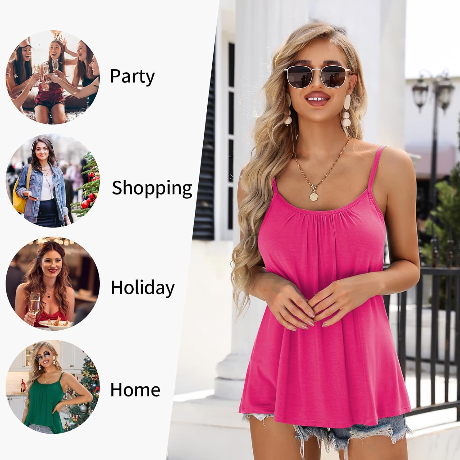 V FOR CITY Women Built-in Bra Camisole Adjustable Strap Tank Top Summer Loose Fit Cami Shirts S-3XL - Image 7