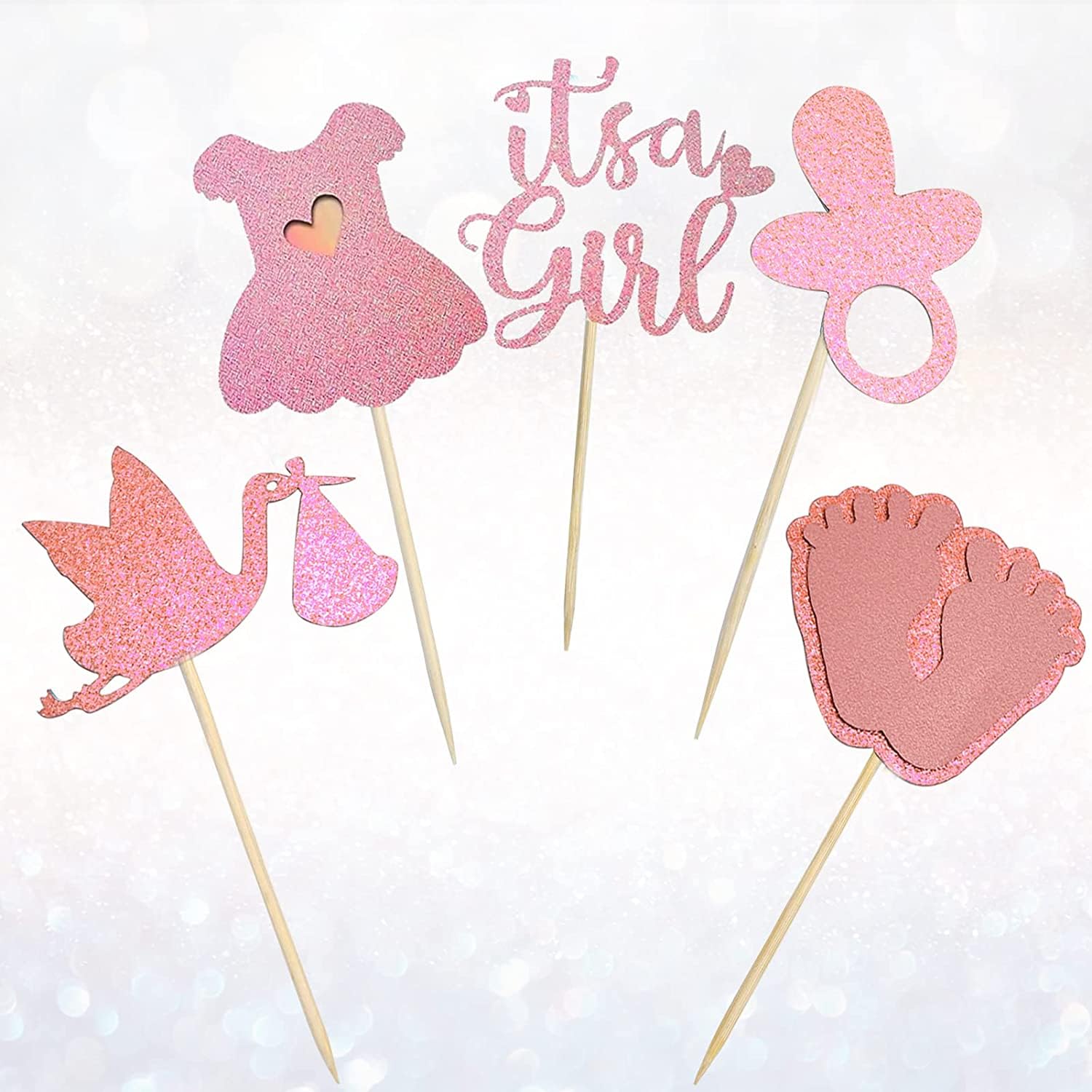 Cupcake-Topper Für Babyparty „It's A Girl“ – Rosa Deko Mit Schnuller, Füßchen & Schwan, Set Für Cupcake-Verzierung