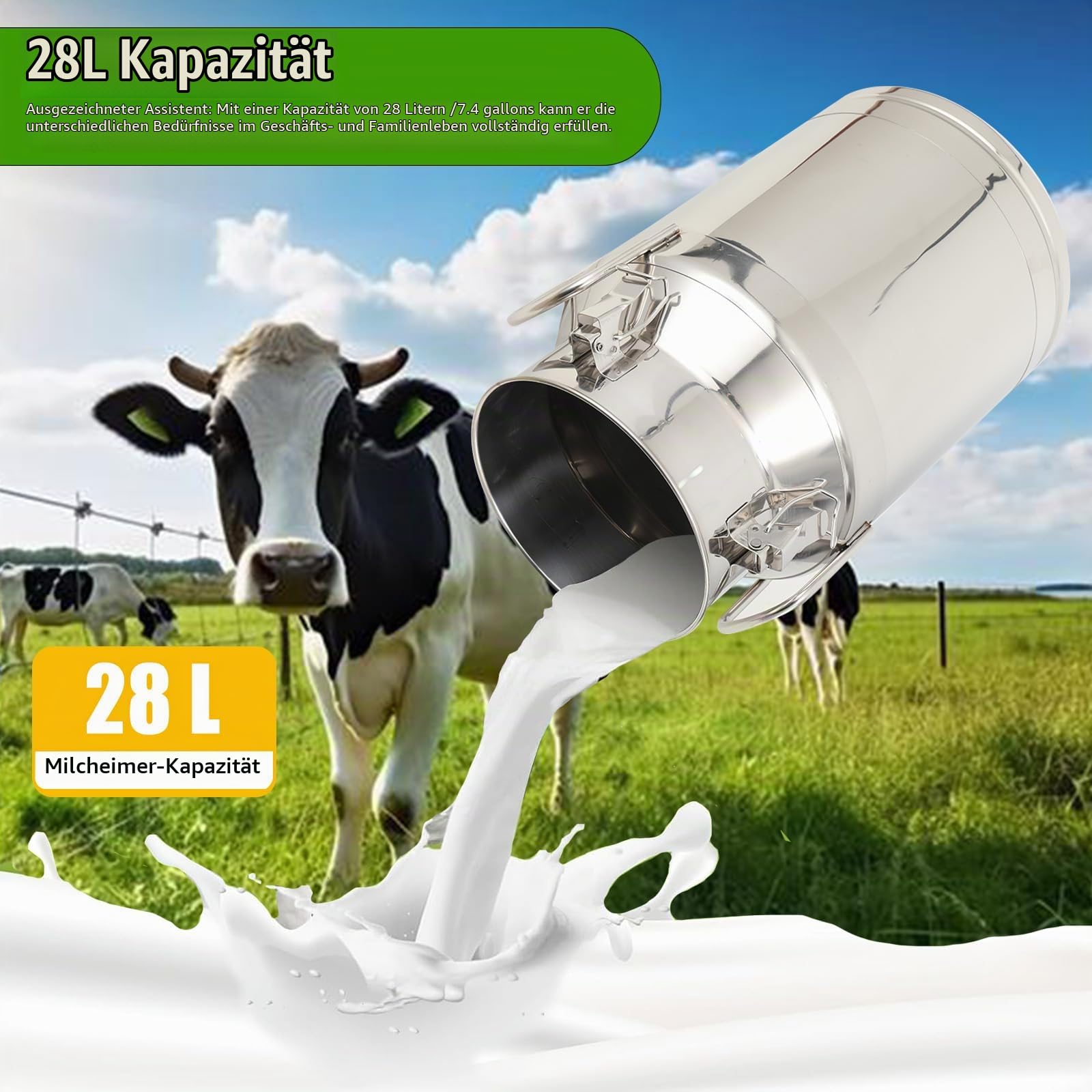 Transportkanne 28L Milchkanne aus Rostfrei 201 Edelstahl Milchkrug Milch Transportkanne Milchbehälter für Wein Die Aufbewahrung Von Spirituosen, Speiseöl, Tee, Milch Und Vielem Mehr