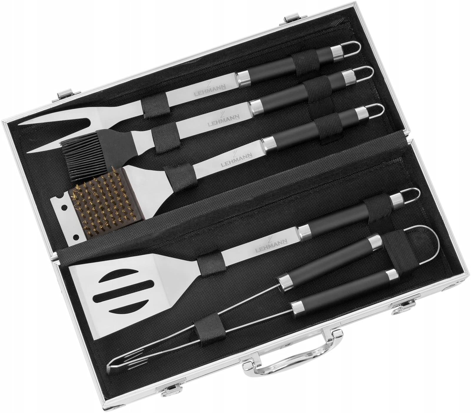 Set di attrezzi da barbecue, 5 pezzi, valigetta in acciaio