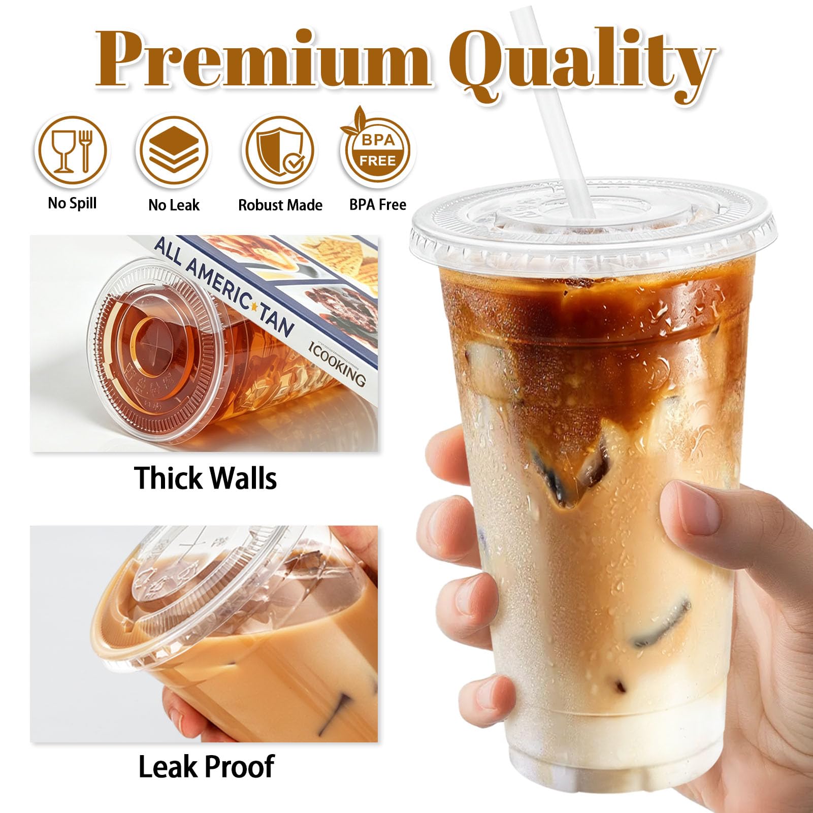 Clawsoff 100 Pack 24 oz Clear Plastic Cups with Lids and Straws Disposable — Amazon image 4