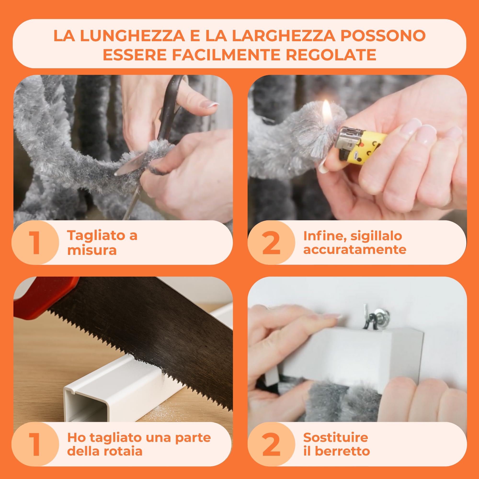 Trente Tende a coda di gatto – Tenda soffice grigia, 90 x 220 cm, tenda per porta camper, tenda a fili per porta del balcone