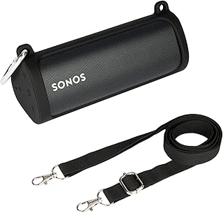 Khanka Silicone Case for Sonos Roam/Roam SL Portable Wireless Speaker, with Shoulder Strap and Carabiner. (Black)