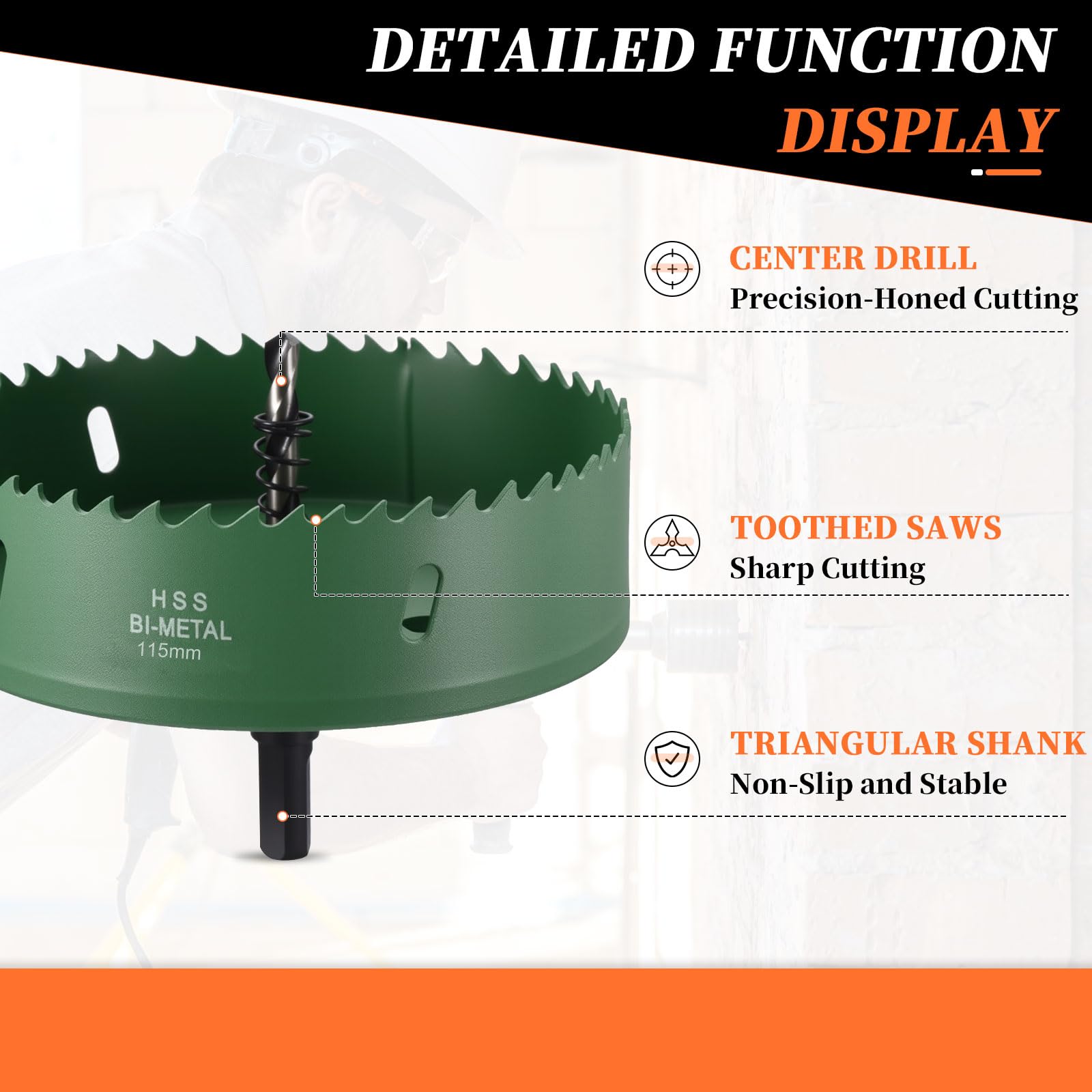 METALLIXITY Bi-Metal Hole Saw 4-17/32", M42 HSS Circular Head 115mm Hole Cutter with Center Drill Bit - Image 3