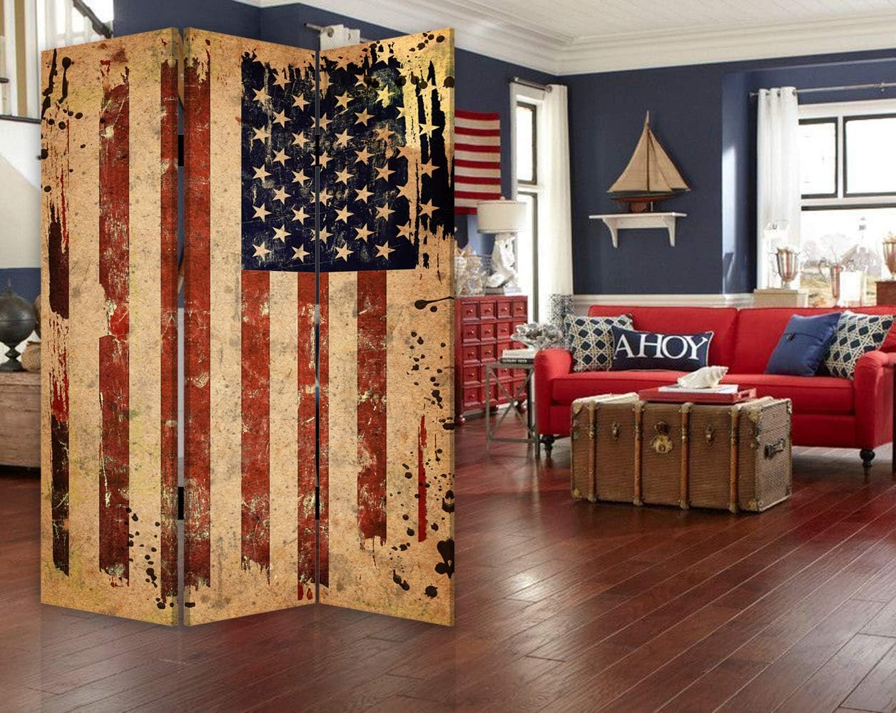 Screen Gems American Flag 3-panel Room Divider 6 ft. Tall