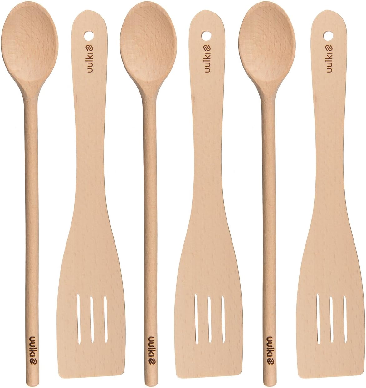 UULKI | Cooking Spoon & Spatula Set | Frying Spoon & Wooden Slotted Spoon | Eco-Friendly Kitchen Utensil Set | 6-pcs.
