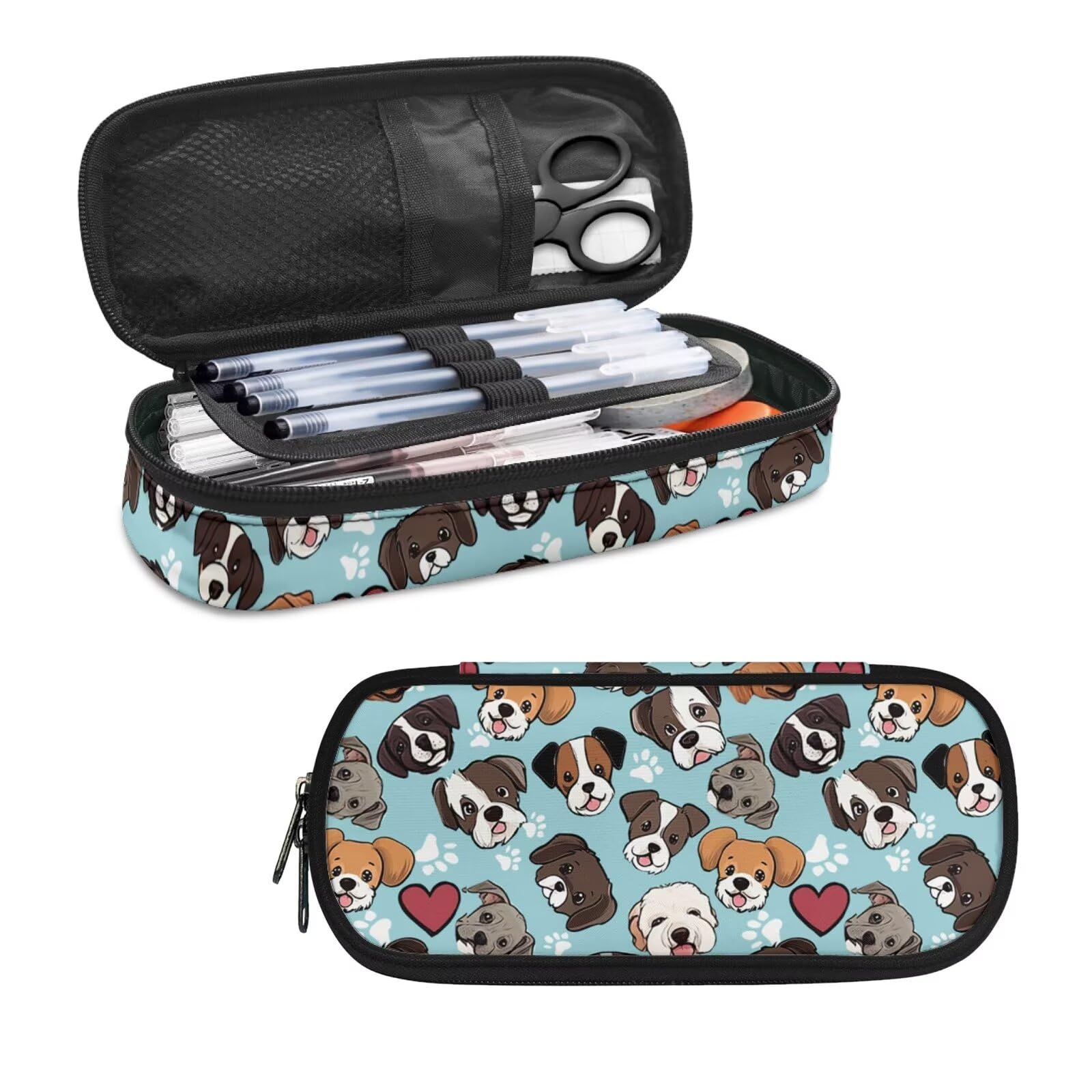 Puppy Dog Pencil Case for Kids Girls Boys School Pencil Pouch Washable Pen Bag Portable Pen Holder Box Storage Organzier with Separate Compartments