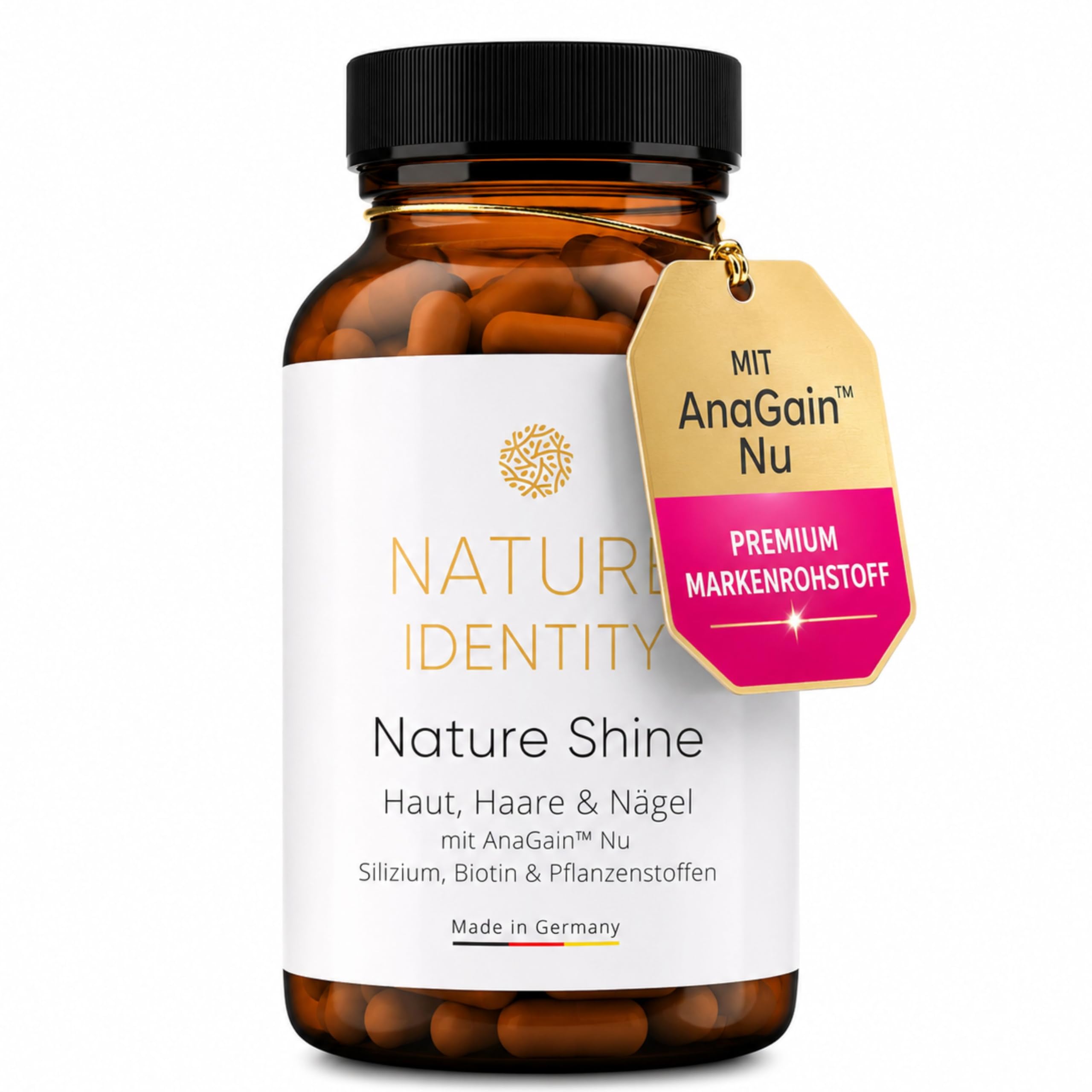 Nature Shine - Haar Vitamine mit 460mg Silizium, AnaGain™ Nu, Biotin, Zink, Selen für Haare, Haut, Nägel 120 Haar Kapseln für Frauen und Männer - Vegan