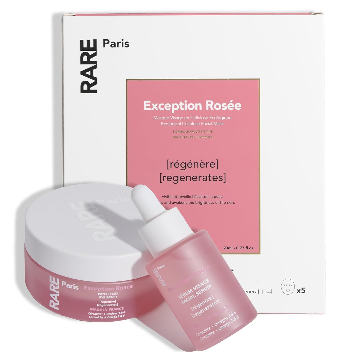 RARE Paris Exception Rosée Glow & Plump Kit — 5 Hydrating Sheet Masks, 30 Pairs Under-Eye Patches & 1 Radiance Face Serum | 1-Month Plumping Routine