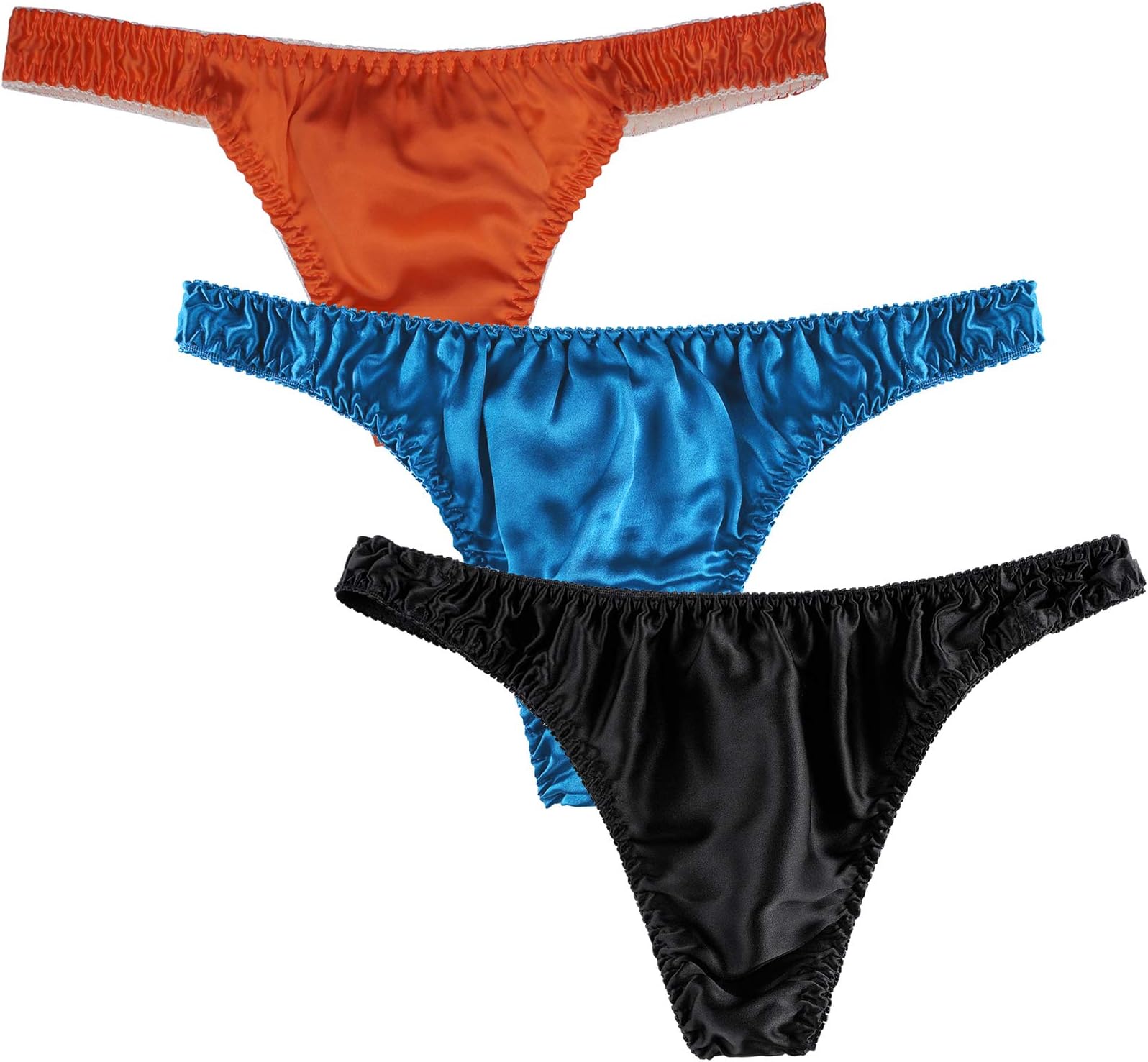 LingDoooMen's 3Pairs Pure Silk Briefs String Panties Soft Pouch Smooth Healthy Basic Bikini Breathable Underwear