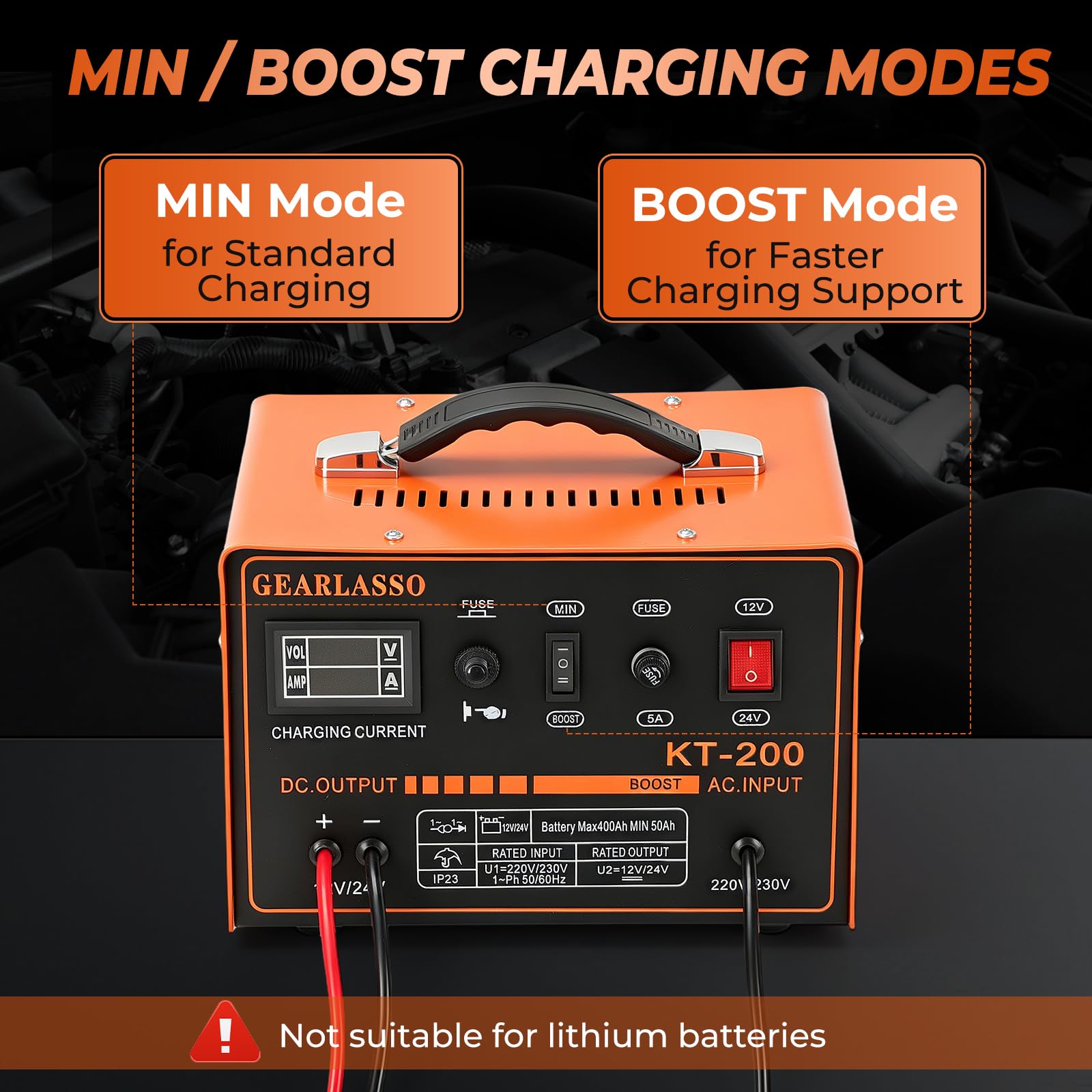 Cargador de batería de coche 12 V/24 V 0-15 A con pantalla LED, protección múltiple y apagado automático, para coche, furgoneta, motocicleta, barco, AGM, gel y baterías de plomo-ácido