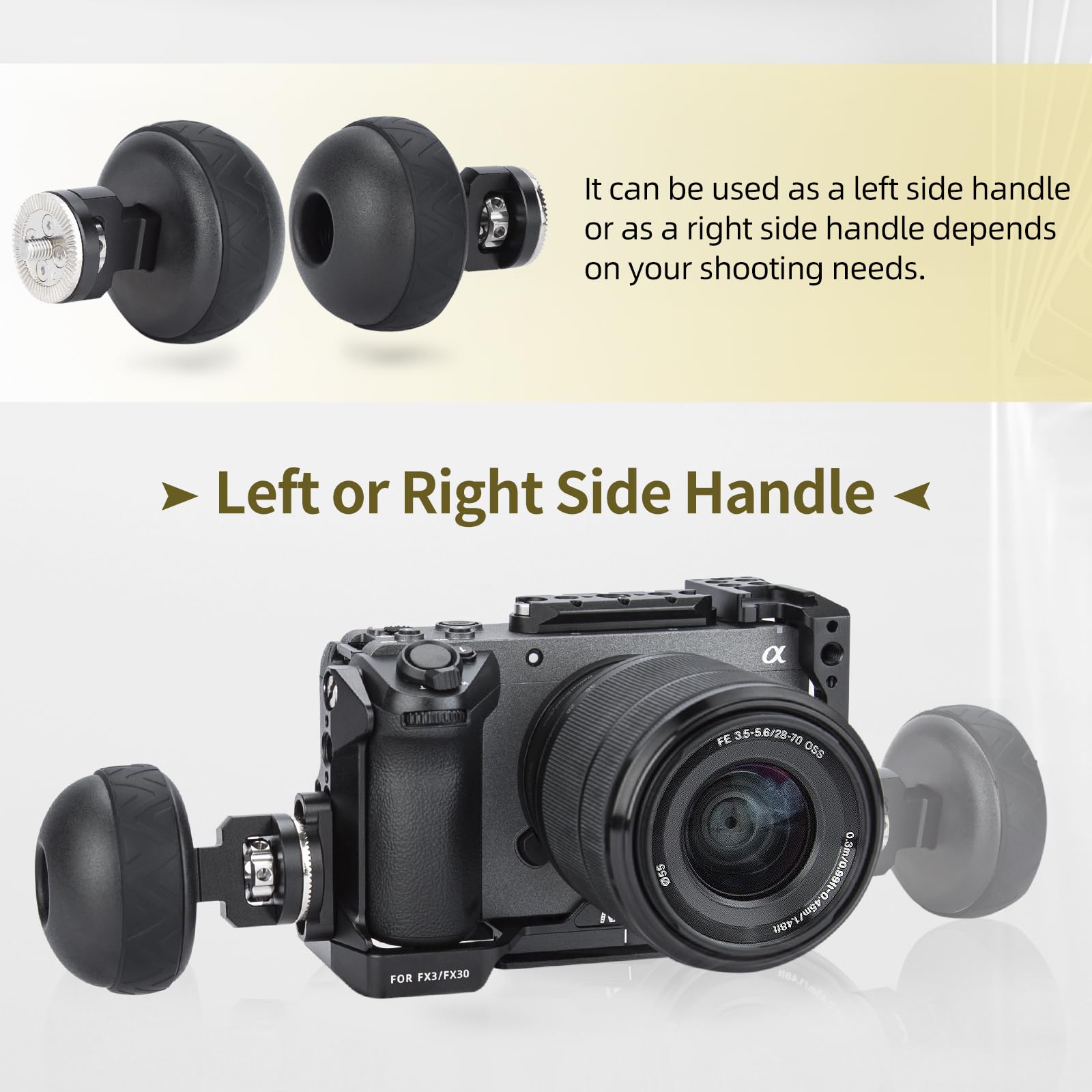 Nitze Poignée Latérale avec Arri Rosette, Mini Poignée Latérale Forme de Boule avec Anneaux en Caoutchouc de Différentes Couleurs, Side Handle Camera pour Les Côtés Droit et Gauche – PA33A