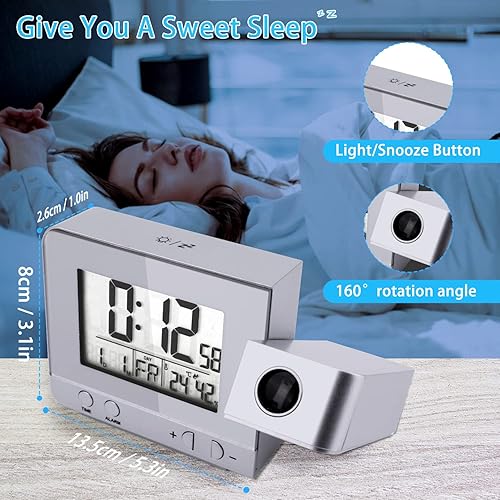 Miniatura 6 de Jhua Reloj despertador de proyección digital regulable con higrómetro de temperatura interior, cargador USB, pantalla LCD, relojes despertadores
