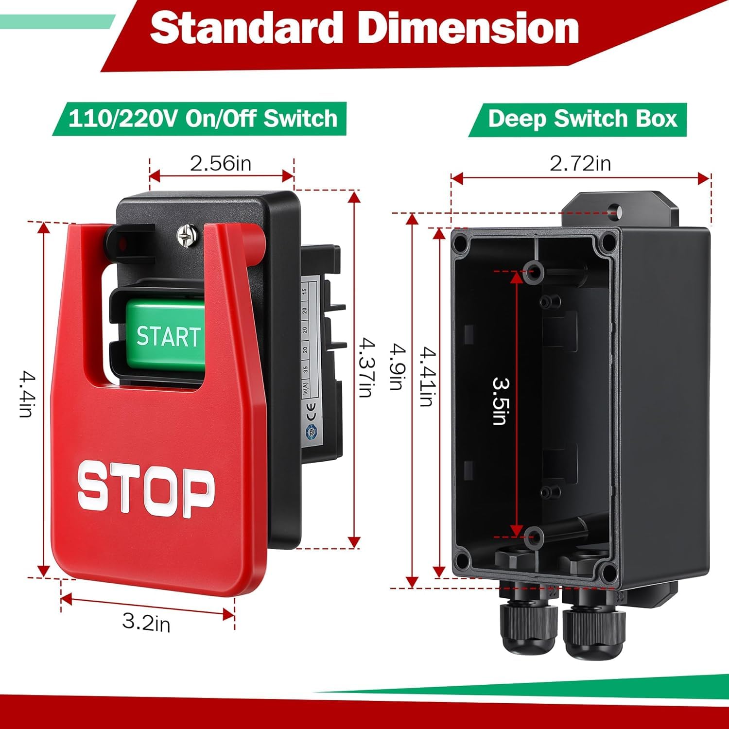 Dreyoo 2 Set 120/230V Single Phase On/Off Switch, Efficient 120V 2HP Switch On Off, Safety Paddle Switches with Large Stop Sign Paddle Easy Contact for Fast Power for Table Saw, Woodworking Tools