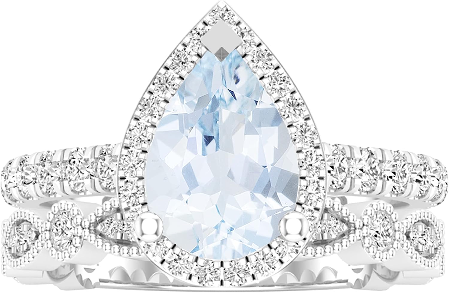 Dazzlingrock Collection 9x6 mm Pear Shaped Center Stone and Round White Natural Diamond Halo Wedding Ring Set for Women in 925 Sterling Silver