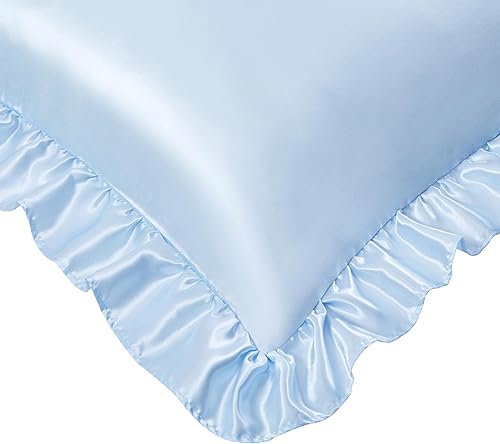 Vista 133 de Fundas de almohada de satén negro con volantes para cabello y piel, juego estándar de 2 fundas de almohada de seda negra con cierre de sobre