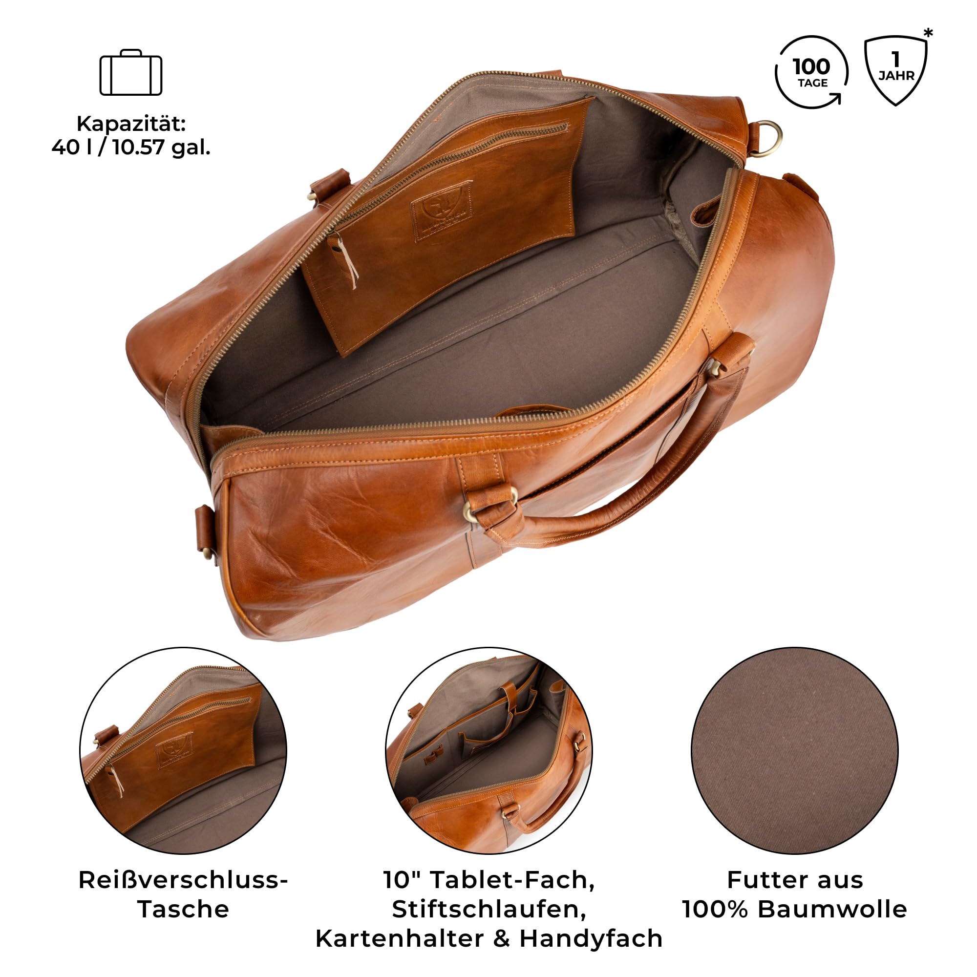 Berliner Bags Weekender Boston Vintage, große Reisetasche aus Leder - Braun