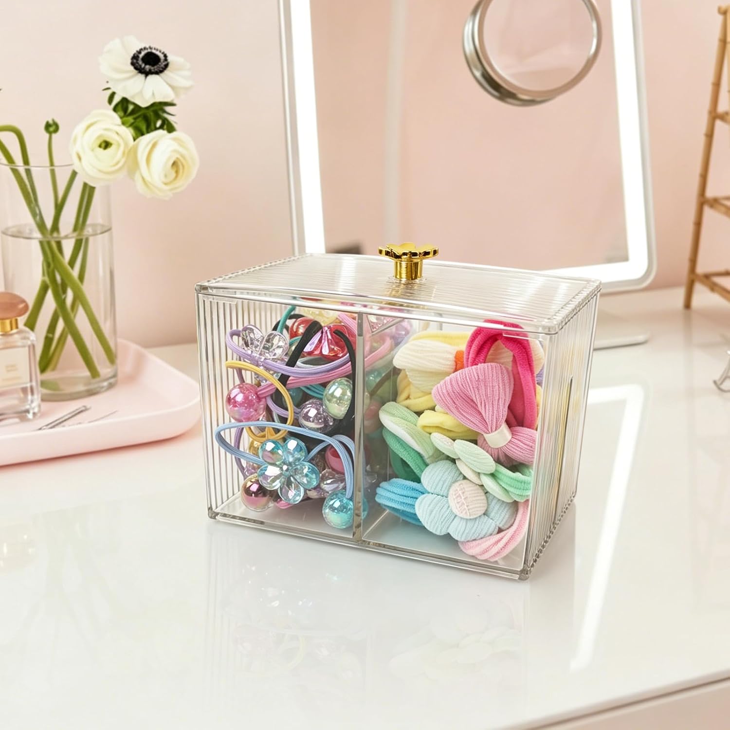 Clear Cotton Swab Holder 3 Compartment Bathroom Organizer