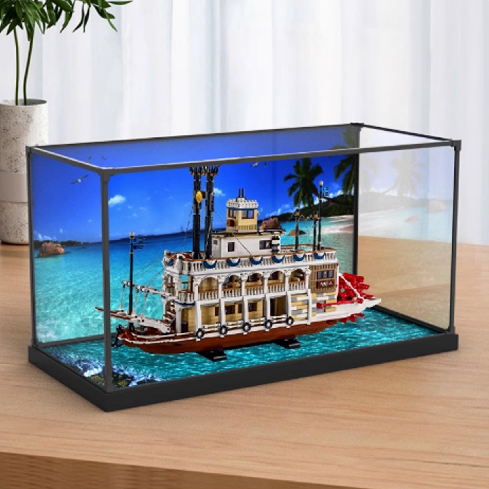 Acrylic Display Case for Lego 21356 Canal Steamer Model, Dustproof Transparent Display Case, Model Collection Display Case (Model not Included) (Backgrounds)