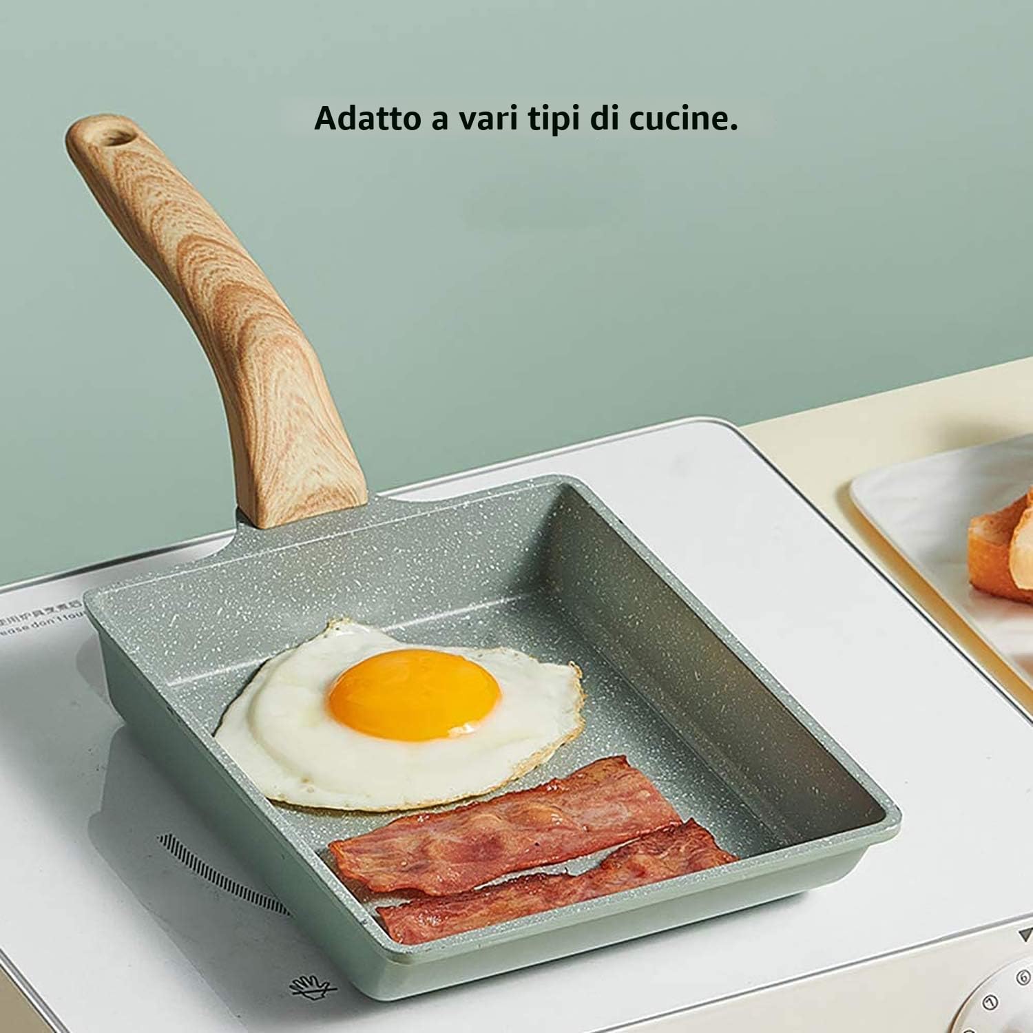 Padella squadrata per frittata giapponese tamagoyaki,con spatola in silicone e pennello, rivestimento antiaderente (senza PFOA)