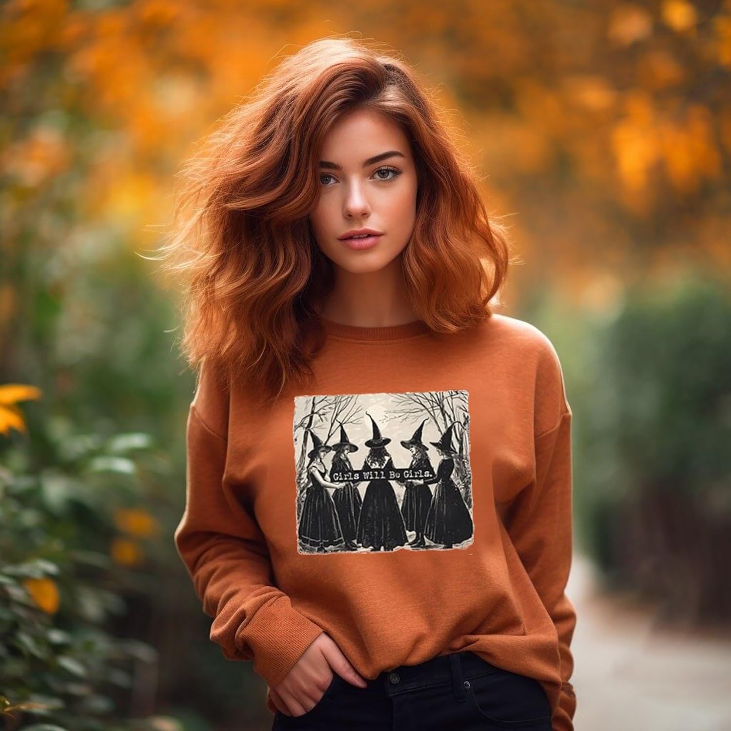 Halloween Sweatshirt for Women Vintage Girls Will Be Girls Hallowmas Shirts Witches Gather Graphic Pullover Tops