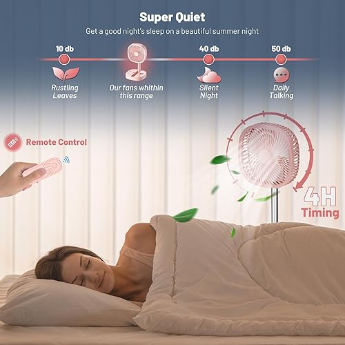 Miniatura 4 de Ventilador de pedestal oscilante portátil con Romote, 4 velocidades de rotación telescópica de 120°, ventiladores plegables plegables de pie, 7200