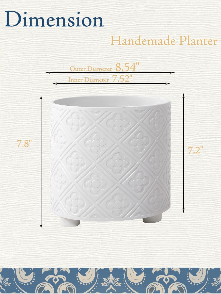 8 Inch Flowerpot, Planter for Indoor Plant, Indoor & Outdoor Plants Pot with Drainage Hole - for Decoration of Home Garden & Terrace, White