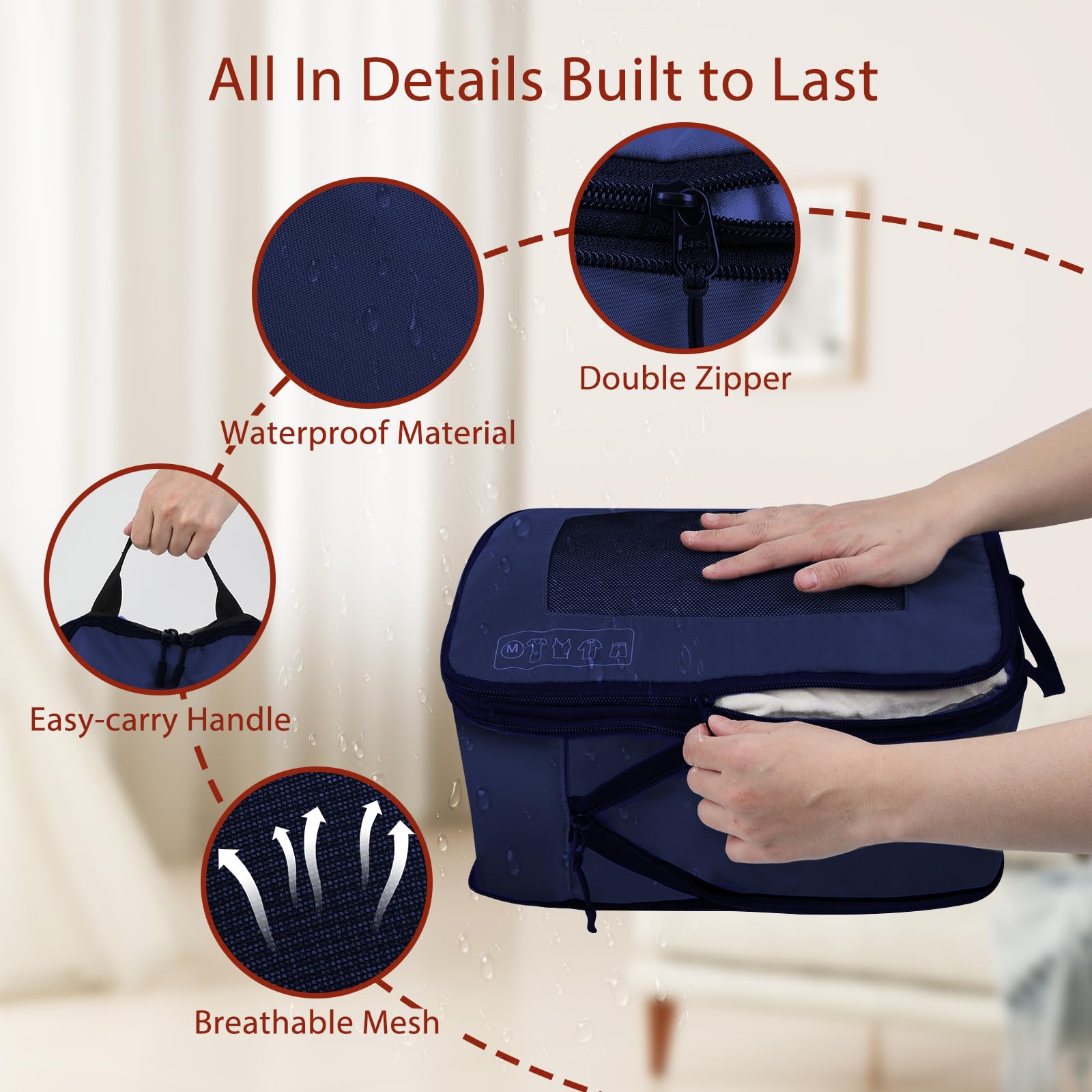 Organizer Valigia 5 Pezzi, Compression Packing Cubes Organizer Valigia Salvaspazio con Etichette per Bagagli per Vestiti Scarpe Organizador Maleta 5 Sets