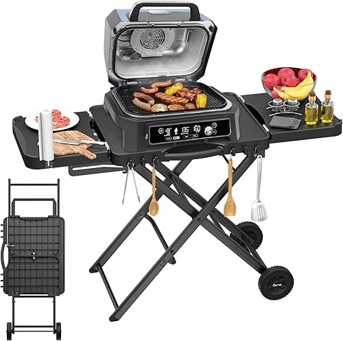 Miniatura 24 de Carrito de mesa para parrilla al aire libre, carrito de comedor móvil, soporte de mesa para horno de pizza con ruedas, mesa de trabajo y preparación