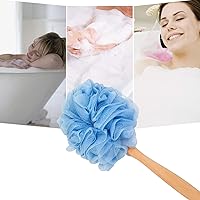 Vista 3 de Esponja de baño de mango largo de madera para ducha, esponja de baño de mango largo, cepillo de ducha Lufa de malla de nailon suave, limpiador