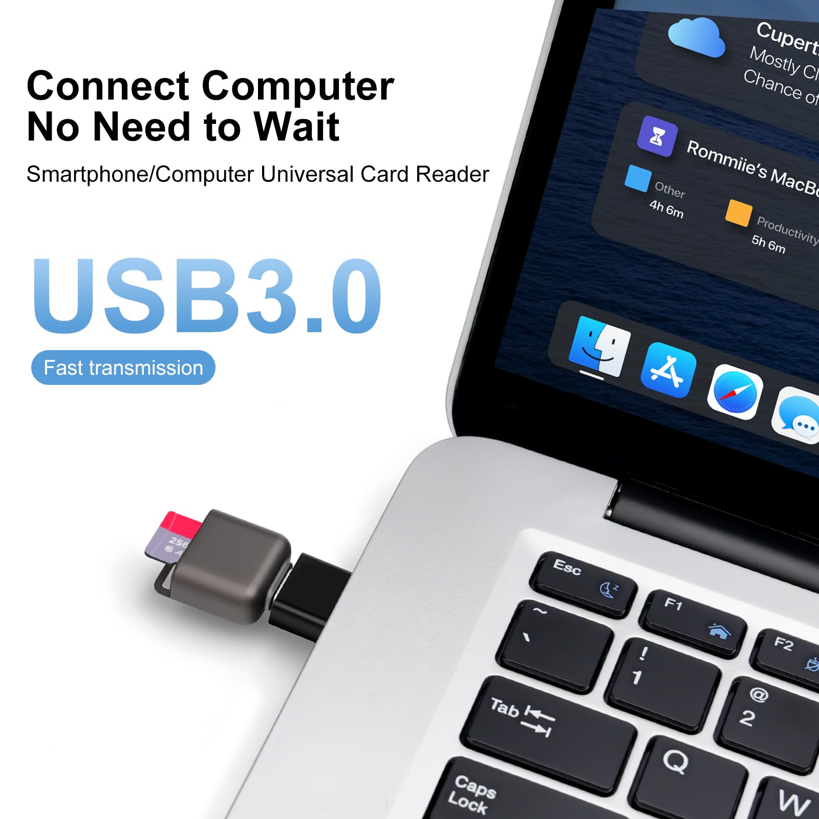 Czytnik kart microSDUSB, czytnik pamięci USB-C typu C 3.0 na TF z adapterem USB-C dla MacBook, laptopów i telefonów z Androidem, szary