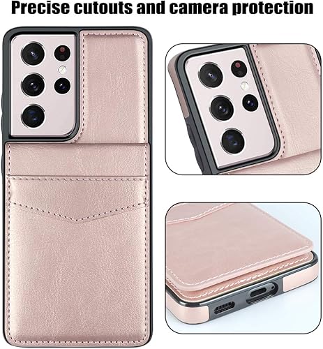 Miniatura 7 de LakiBeibi Funda para Samsung Galaxy S21 Ultra, funda para teléfono S21 Ultra, funda de piel ligera de doble capa con tarjeteros, funda protectora