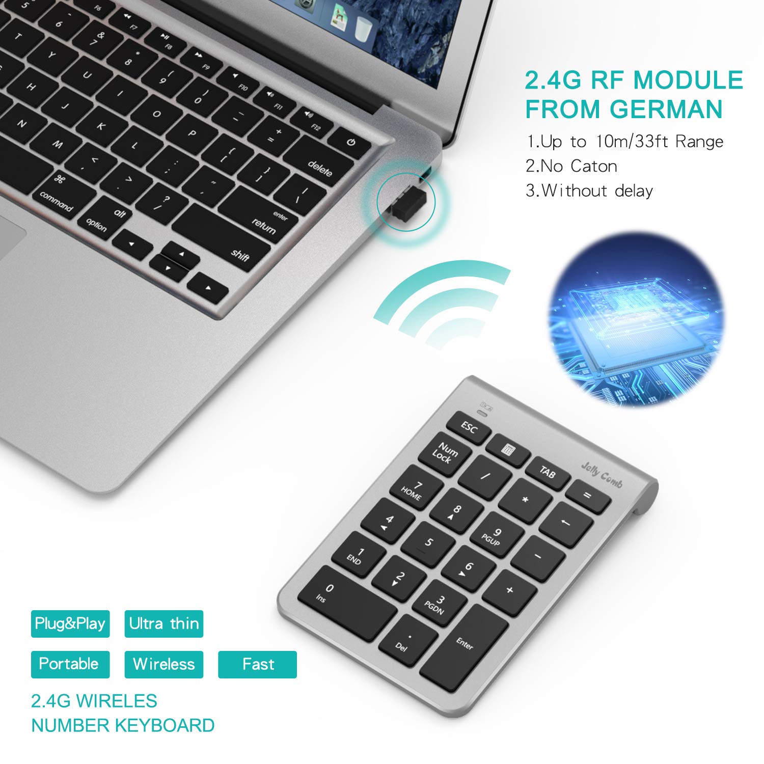Numeric Keypad, Jelly Comb Portable Slim USB Number Pad Keyboard with