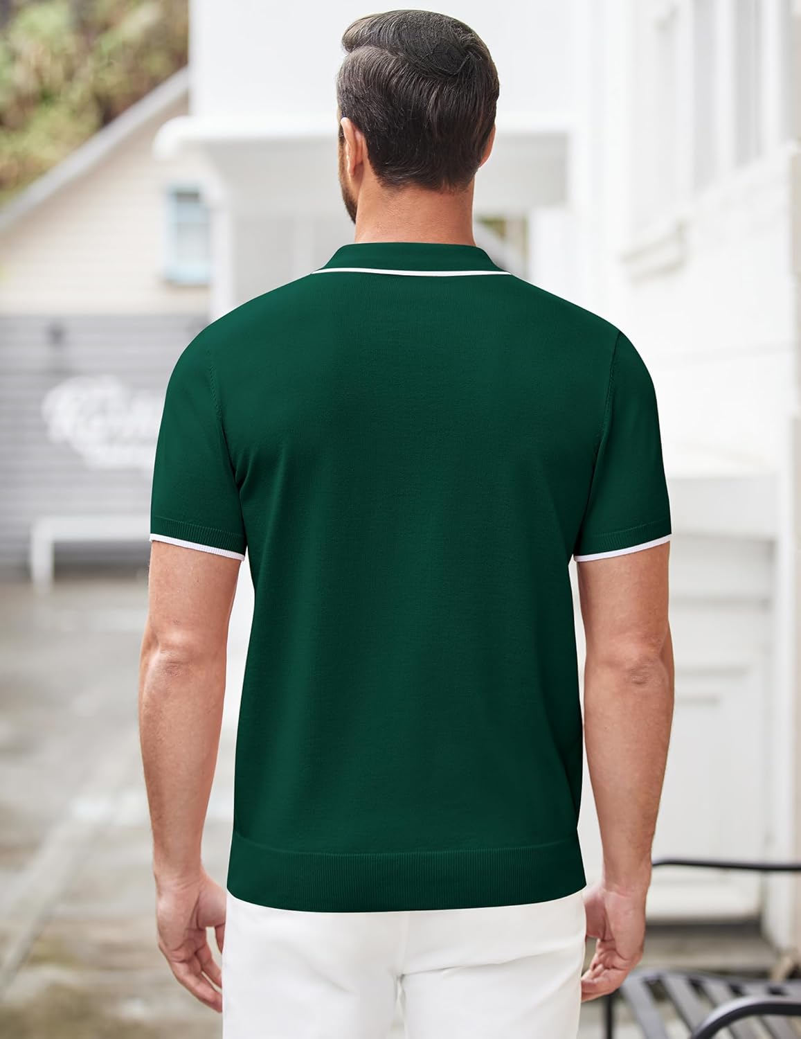 COOFANDY Men's Zipper Polo Shirt Casual Knit Short Sleeve Polo T Shirt Classic Fit Shirts
