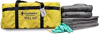 1 Flashdry Portable Complete Spill Kits Includes Yellow Duffle, Bag Tag, 15 Spill Absorbent Pads, 2 3" x4' Sorbent Socks, Disposal Bags, Nitrile Gloves