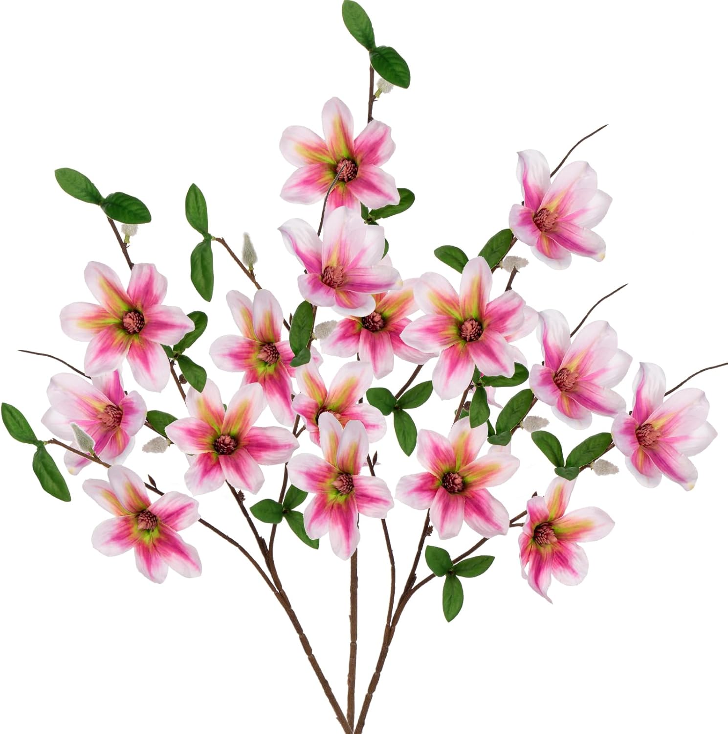 DILATATA Magnolias Artificial Flowers 3Pcs Silk Magnolias