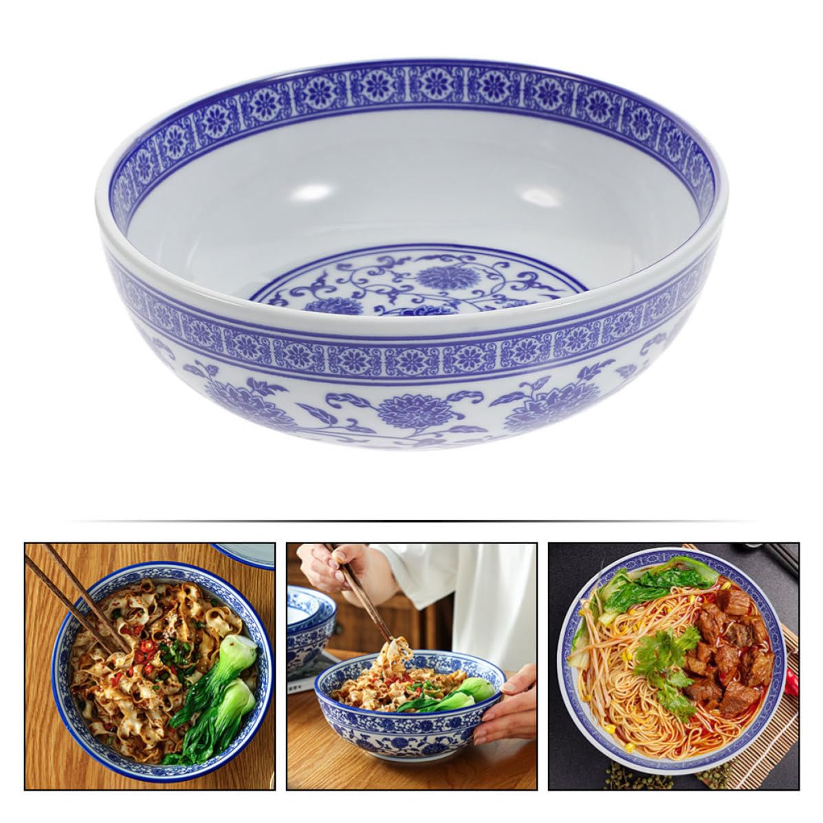Grand Bol de Ramen en Céramique Bleue, Surface Lisse, Facile à Nettoyer
