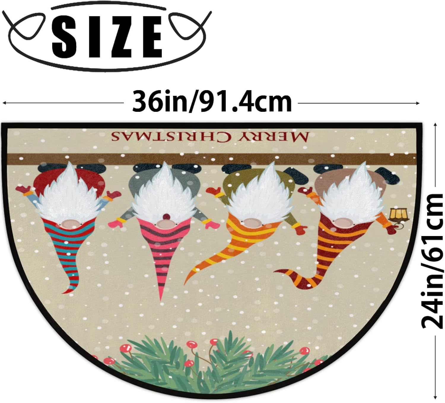 Christmas Gnomes Half Round Door Mat Christmas Dwarf Soft Non-Slip Front Doormat Welcome Mats Machine Washabl Entryway Rug Ideal for Inside Outside Home High Traffic Area