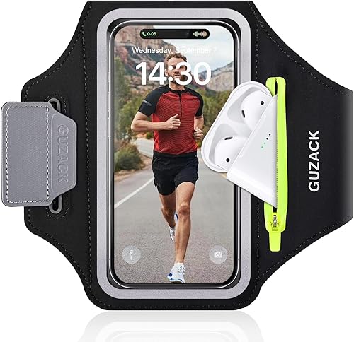 Brazalete para correr con funda para auriculares y ranura para tarjetas, soporte para teléfono para iPhone 16 15 14 Pro Max Plus Galaxy S25 S24 S23