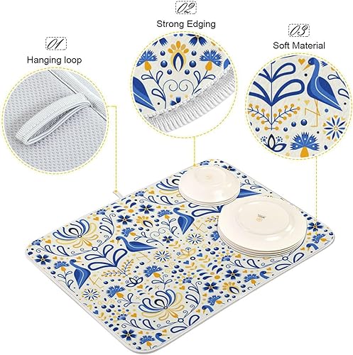 Miniatura 4 de Eslavo Floral Folk Ucrania - Tapete de secado de platos, para encimera de cocina, freidora de aire, resistente al calor, tapete de secado de platos,