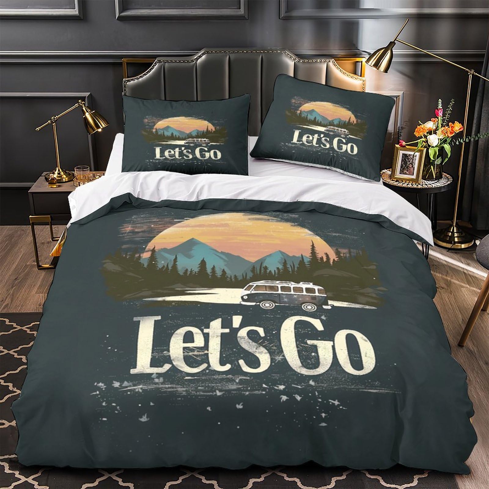 Housse de couette van rétro 140x200cm avec 2 taies d'oreiller