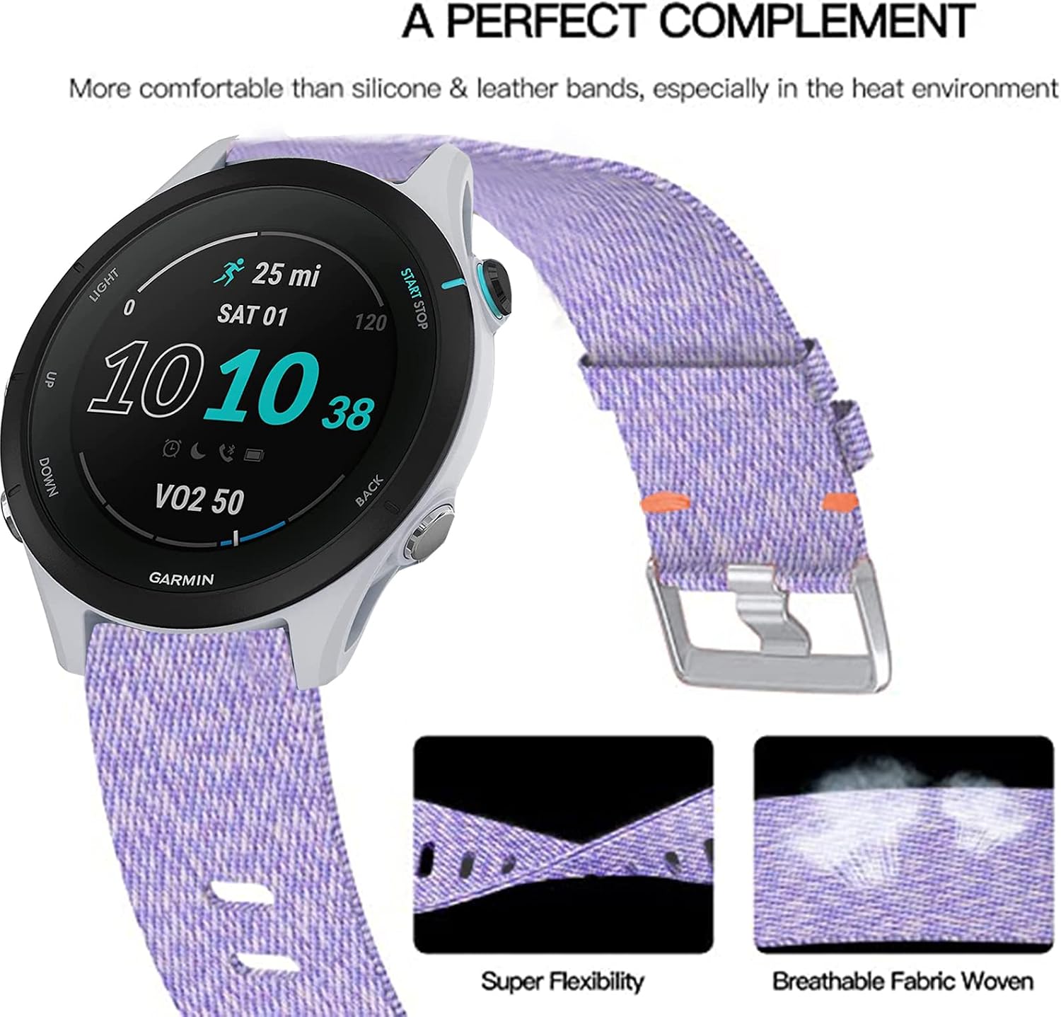Lamshaw Compatible for Garmin Forerunner 255 Band, Breathable Nylon Woven Fabric Replacement Accessory Strap Compatible for Garmin 255 46mm / 255S 41mm Smartwatch image 2