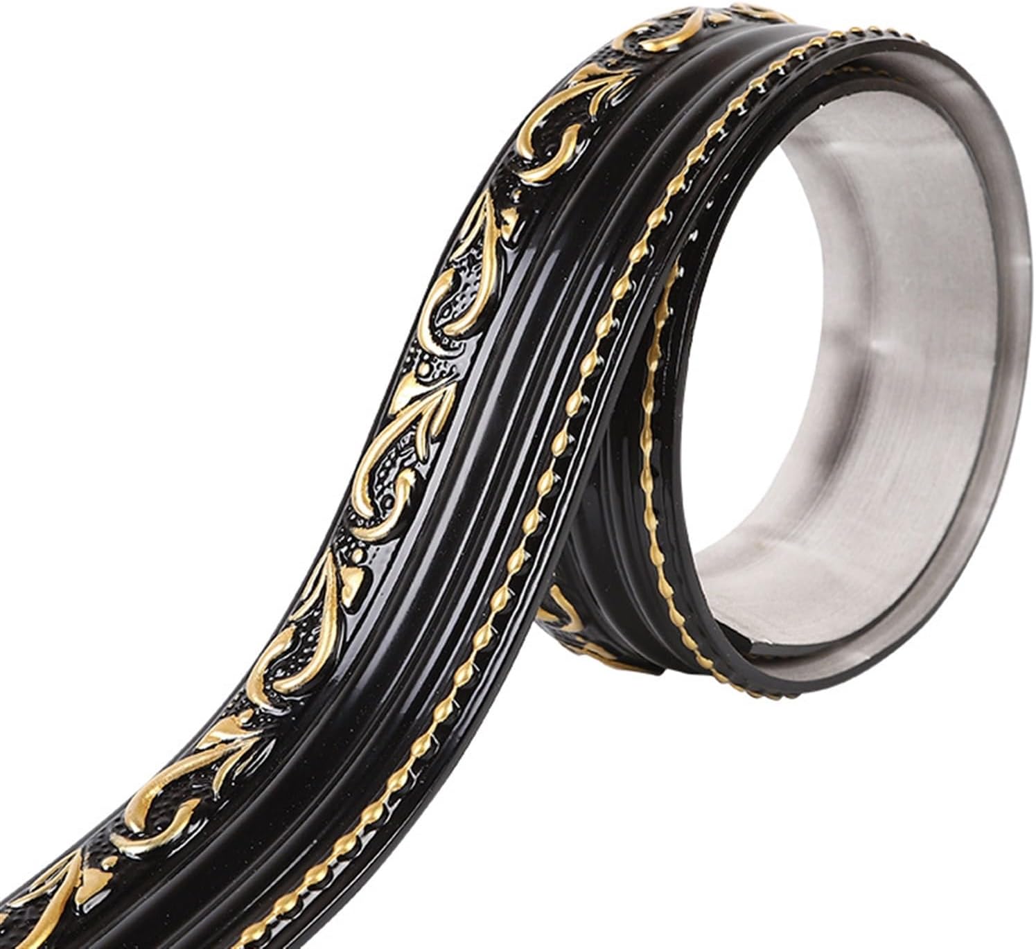 TGDGFKIASTrim Self Adhesive Ceiling Coving, Flexible Molding Trim Self Adhesive, 9.8 Feet Peel and Stick Flower Wall Molding Trim, Self-Adhesive Wall Base Cove Base for Home Decoration(Black Gold)