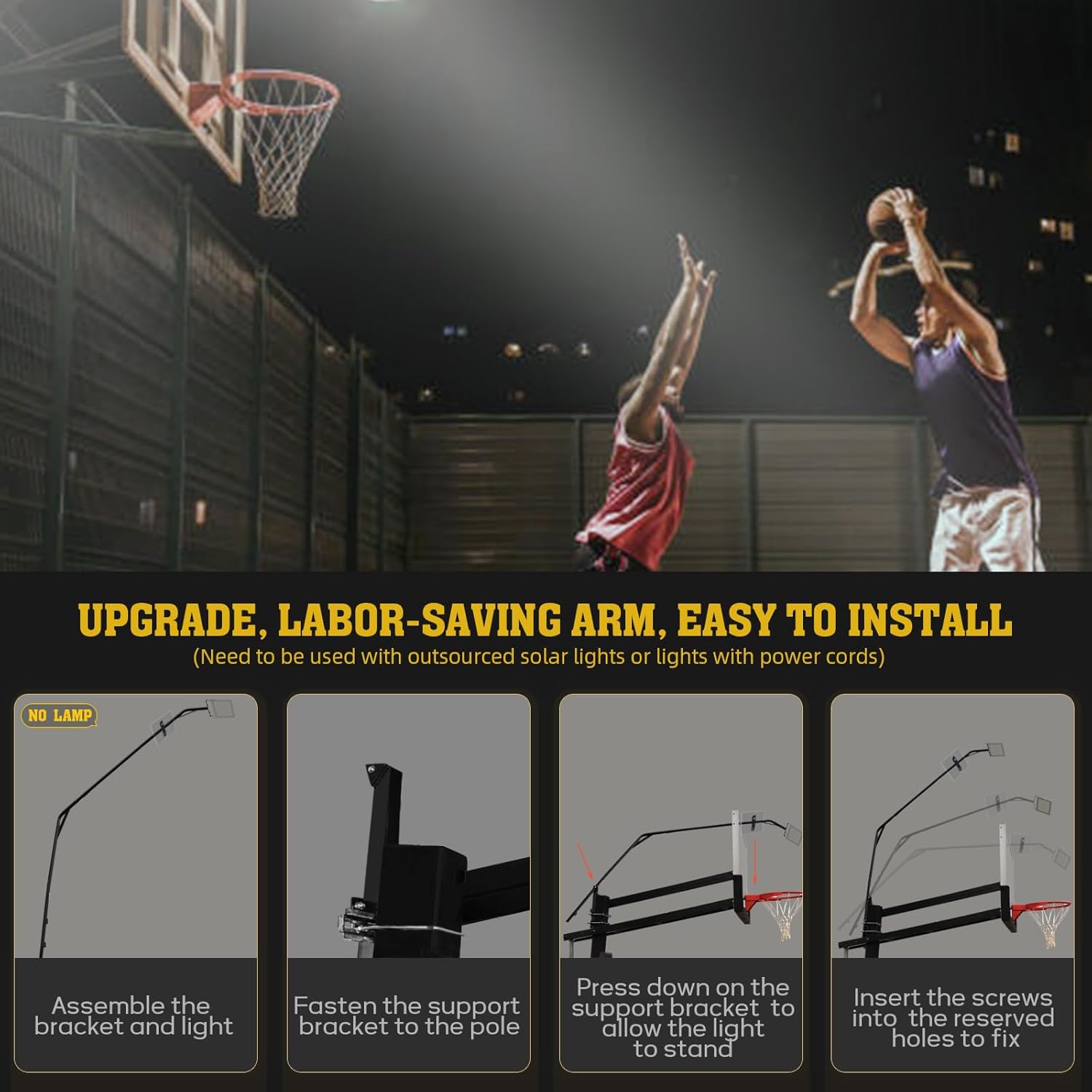 PROGOAL Basketball 2-in-1 Backstop Net+Light Mount System, Standalone Backstop Net, Standalone Light Mount Frame for Backyard Family Play, Fits Standard Hoops(Light NOT Included)