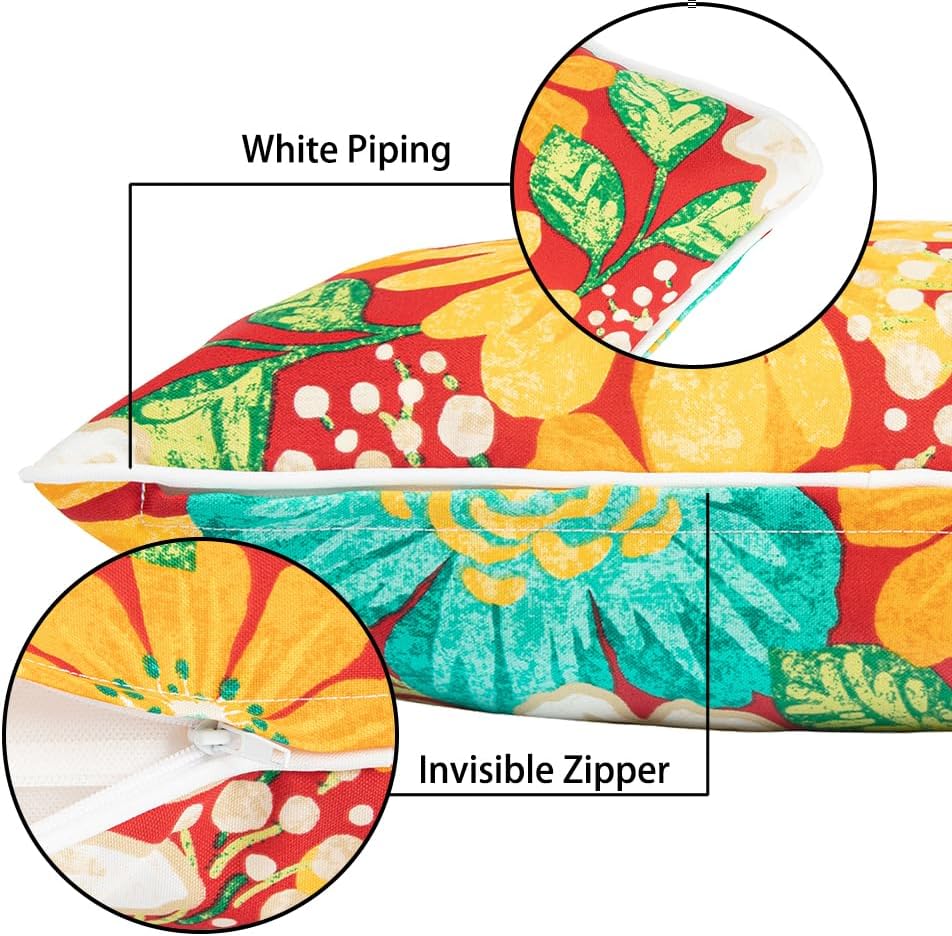 Magpie Fabrics Pack of 2 Outdoor Waterproof Lumbar Rectangular Throw Pillow with Insert 12x20 Inch, Home Decorative Toss Cushion for Patio Garden Car Office (Embry Red Hibiscus) - Image 6