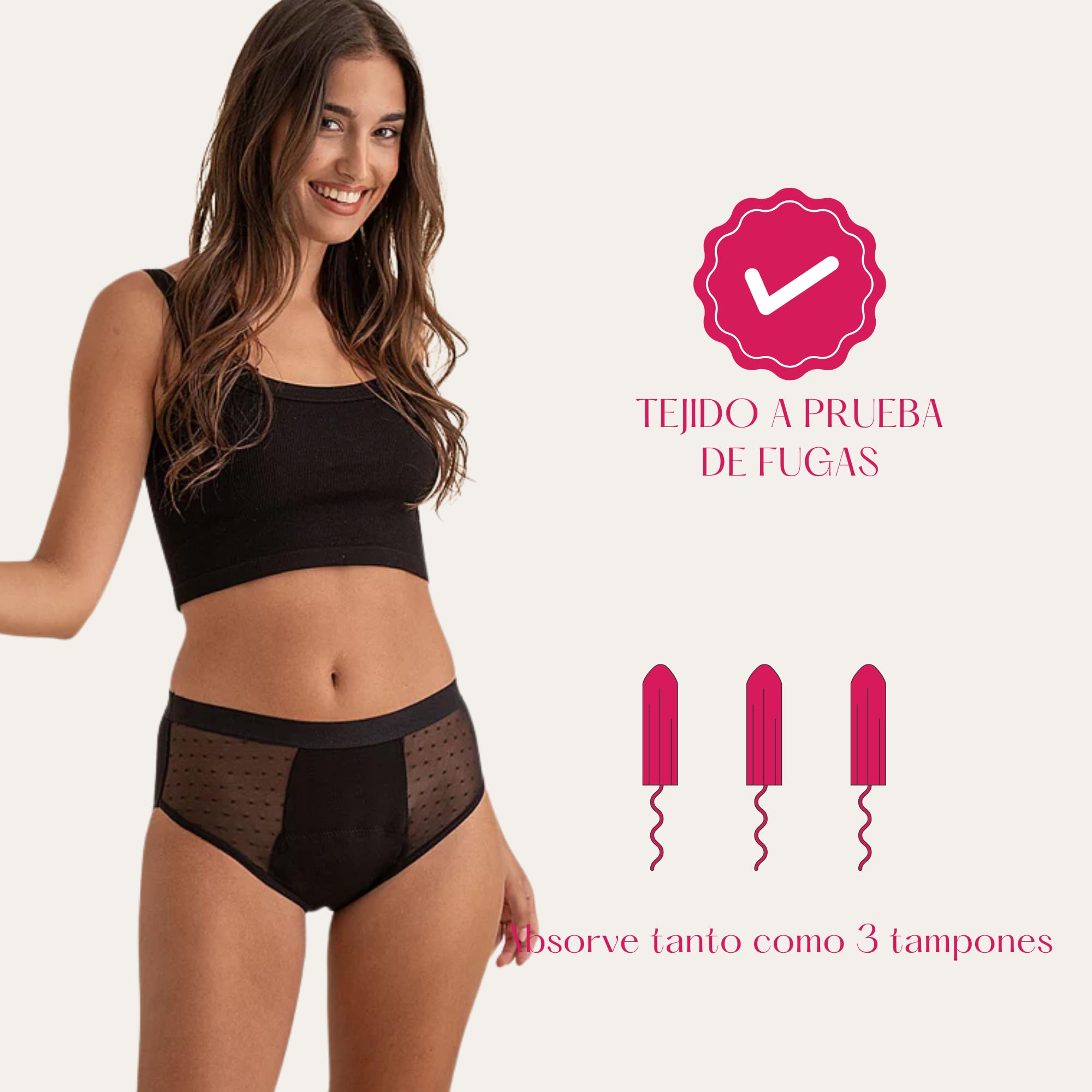 Anaissa Pack de 2 Bragas menstruales de algodón para Flujo abundante, Charlotte
