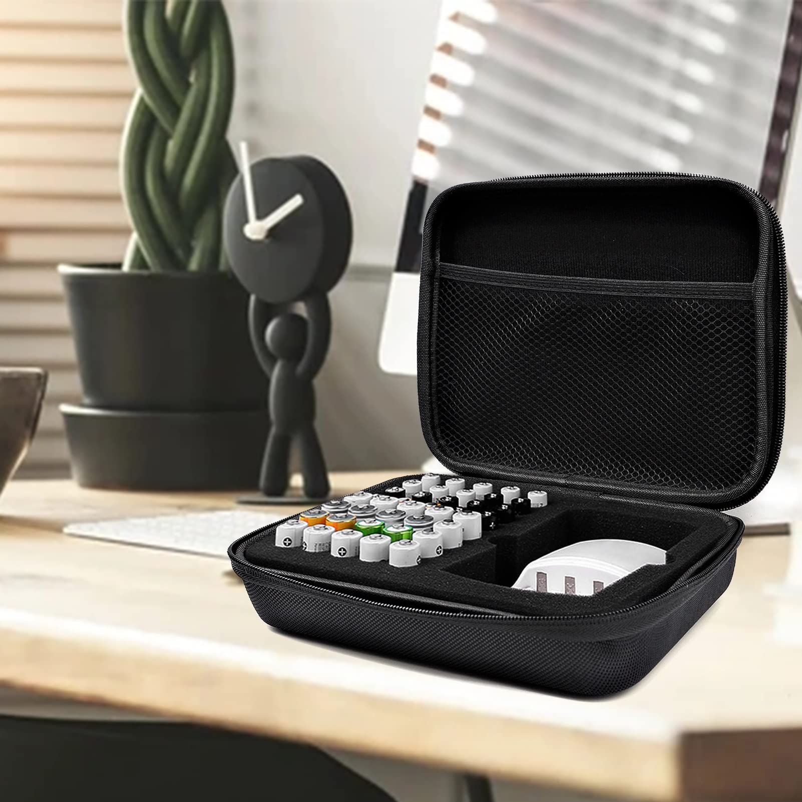 INHEMING Batterij-opbergdoos, draagtas, batterijbox voor AA en AAA, batterij -organizer (zwart