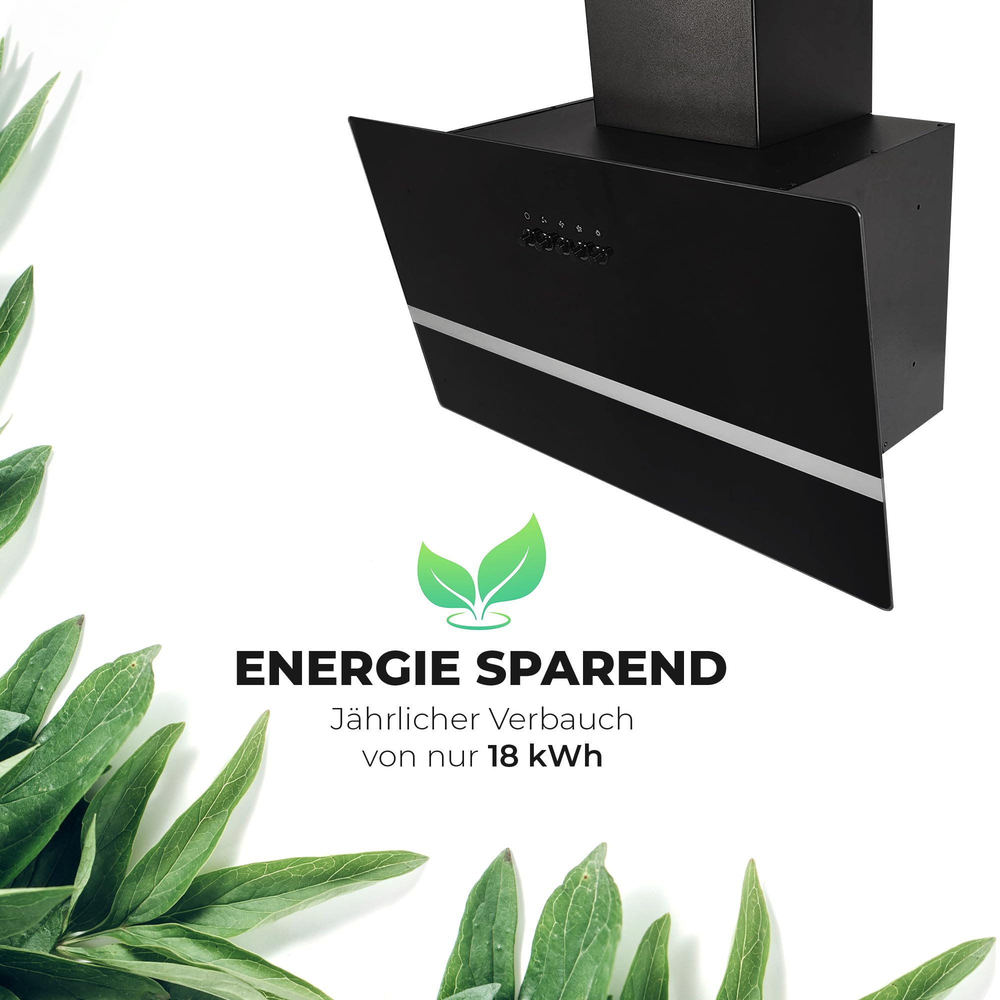 YUNA Dunstabzugshaube DURESA 60 cm Schwarz Glasfront 3 Leistungsstufen 47W Motorleistung Energieeffizienz A Abluft Umluft Kopffrei LED Beleuchtung Ohne Kohlefilter Wandhaube