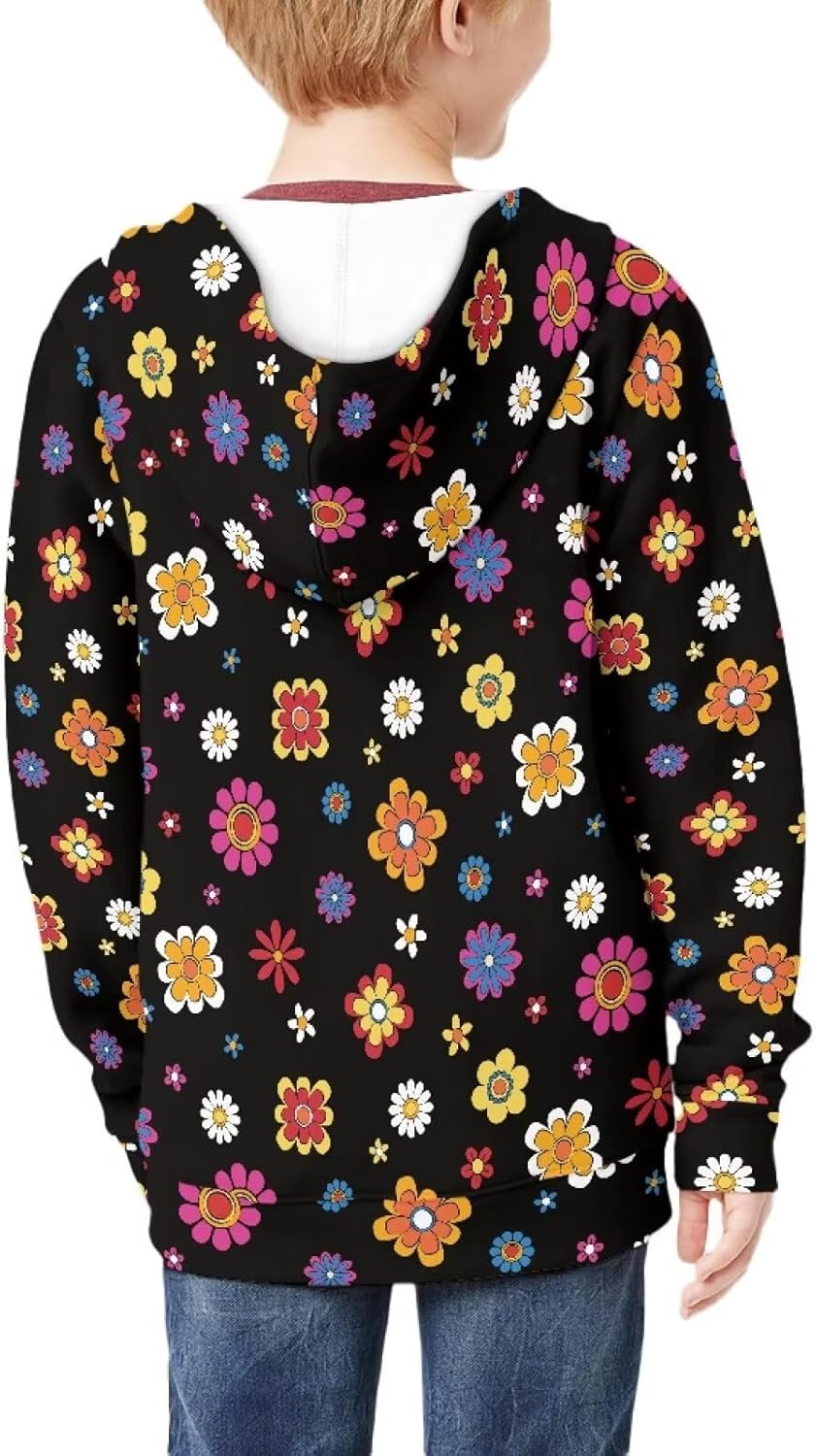 AmzPrint Zip Up For Girls Big Kids Little Kid Zipper Loose Casual Long Sleeve Pullover Hooded Jackets Coats With Pockets